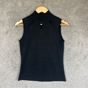 Patchington Vintage Sweater Womens Medium Black Silk Blend Sleeveless- 2707*